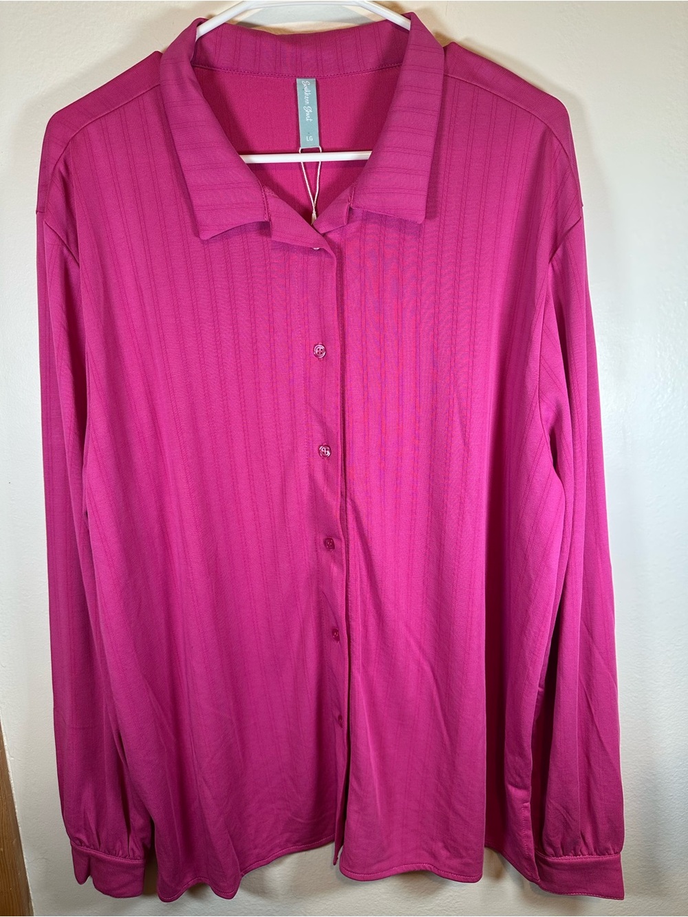 Southern Shirt Co Womens Button Down Shirt Long Sleeve Ribbed Pink Blouse Large